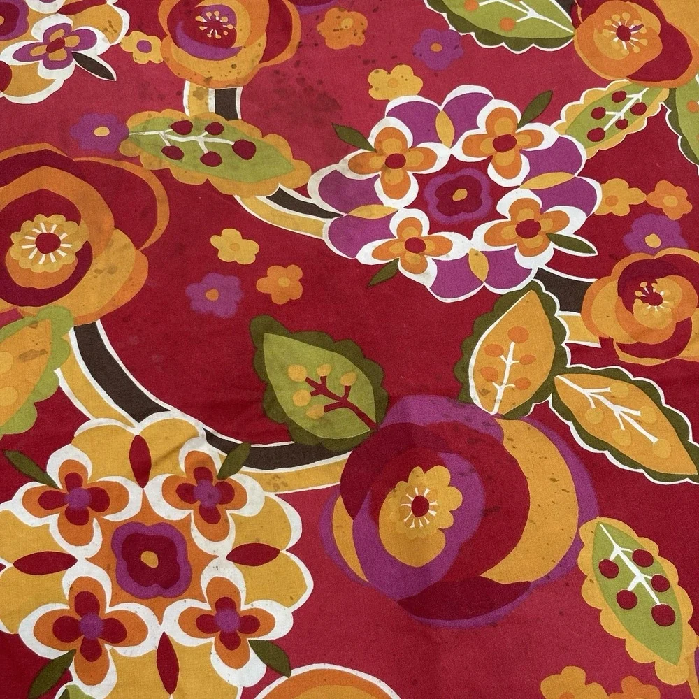 Pottery‎ Barn King Duvet Cover Two Shams Red Floral Retro Mod Cotton Reversible